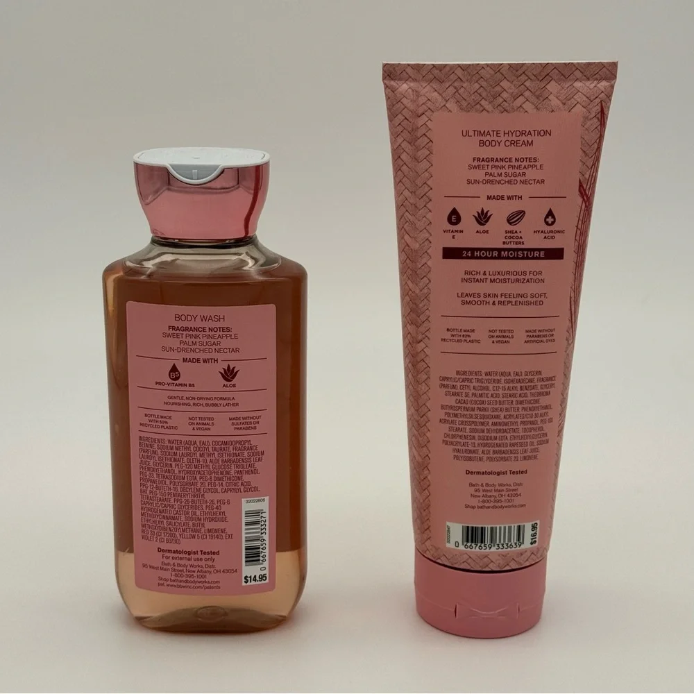 Bath & Body Works Pink Pineapple Sunrise Body Cream & Body Wash Tropical Set NWT